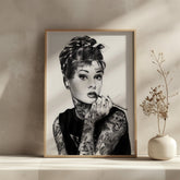 Tattooed Audrey Hepburn Wall Art | Bold Retro Glam Pop Art Print - Print